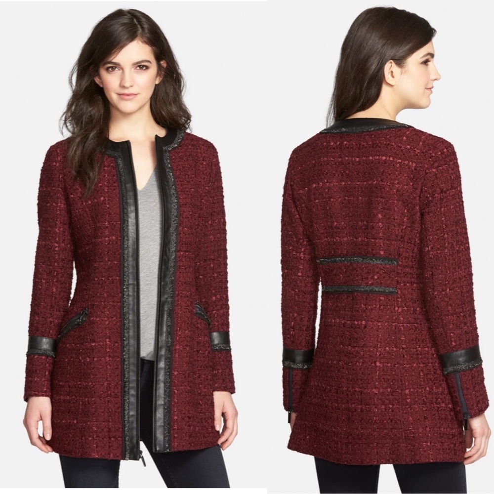 LAUNDRY BY SHELLI SEGAL Burgundy Wool Pea Coat